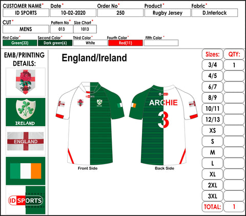 Ireland/England half & half kids jersey