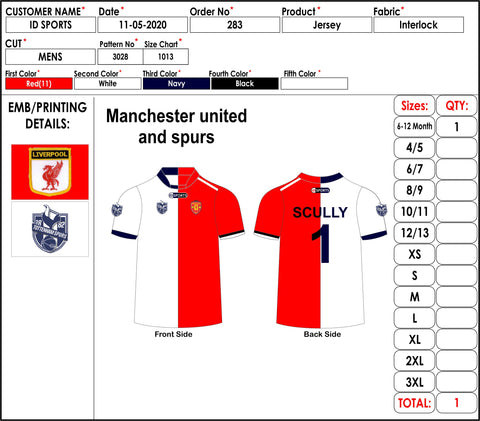 Manchester United and Tottenham Hotspur F.C. half & half kids jersey